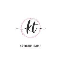 KT Initial handwriting and signature logo design with circle. Beautiful design handwritten logo for fashion, team, wedding, luxury logo. vector