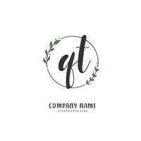 QT Initial handwriting and signature logo design with circle. Beautiful design handwritten logo for fashion, team, wedding, luxury logo. vector