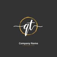 QT Initial handwriting and signature logo design with circle. Beautiful design handwritten logo for fashion, team, wedding, luxury logo. vector