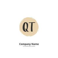 QT Initial handwriting and signature logo design with circle. Beautiful design handwritten logo for fashion, team, wedding, luxury logo. vector