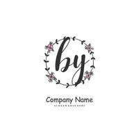 BY Initial handwriting and signature logo design with circle. Beautiful design handwritten logo for fashion, team, wedding, luxury logo. vector