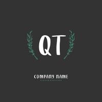 QT Initial handwriting and signature logo design with circle. Beautiful design handwritten logo for fashion, team, wedding, luxury logo. vector