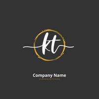 KT Initial handwriting and signature logo design with circle. Beautiful design handwritten logo for fashion, team, wedding, luxury logo. vector