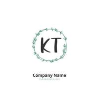 KT Initial handwriting and signature logo design with circle. Beautiful design handwritten logo for fashion, team, wedding, luxury logo. vector