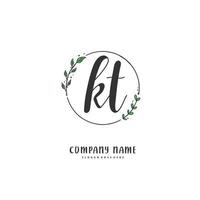 KT Initial handwriting and signature logo design with circle. Beautiful design handwritten logo for fashion, team, wedding, luxury logo. vector