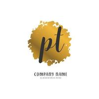 PT Initial handwriting and signature logo design with circle. Beautiful design handwritten logo for fashion, team, wedding, luxury logo. vector