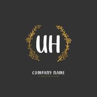 uh letra inicial y diseño de logotipo de firma con círculo. hermoso diseño de logotipo escrito a mano para moda, equipo, boda, logotipo de lujo. vector