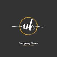 UH Initial handwriting and signature logo design with circle. Beautiful design handwritten logo for fashion, team, wedding, luxury logo. vector