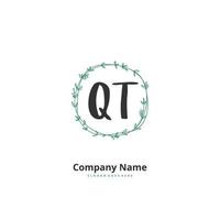 QT Initial handwriting and signature logo design with circle. Beautiful design handwritten logo for fashion, team, wedding, luxury logo. vector