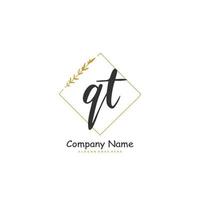 QT Initial handwriting and signature logo design with circle. Beautiful design handwritten logo for fashion, team, wedding, luxury logo. vector