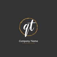QT Initial handwriting and signature logo design with circle. Beautiful design handwritten logo for fashion, team, wedding, luxury logo. vector