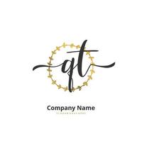 QT Initial handwriting and signature logo design with circle. Beautiful design handwritten logo for fashion, team, wedding, luxury logo. vector