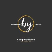 BY Initial handwriting and signature logo design with circle. Beautiful design handwritten logo for fashion, team, wedding, luxury logo. vector