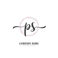 PS Initial handwriting and signature logo design with circle. Beautiful design handwritten logo for fashion, team, wedding, luxury logo. vector