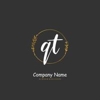 QT Initial handwriting and signature logo design with circle. Beautiful design handwritten logo for fashion, team, wedding, luxury logo. vector