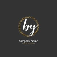 BY Initial handwriting and signature logo design with circle. Beautiful design handwritten logo for fashion, team, wedding, luxury logo. vector