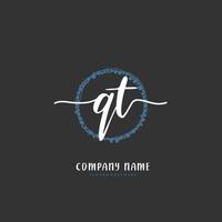 QT Initial handwriting and signature logo design with circle. Beautiful design handwritten logo for fashion, team, wedding, luxury logo. vector