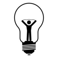 Vitality, energy, bright idea concept. Human icon inside of a lightbulb. Vector illustration
