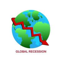 antecedentes de recesión mundial. ilustración de la recesión económica con el símbolo de la flecha roja cayendo vector