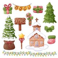 Christmas cute elements in Watercolor vector