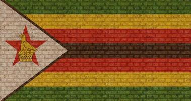 3D Flag of Zimbabwe on brick wall photo