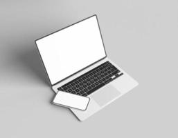 Macbook pro with smartphone website presentation mockup photo