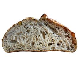 Close up Side view inside of baked brown sourdough natural yeast, artisan, isolated, cutout, transparent, object, element with clipping path