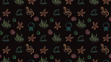 Seamless vector pattern with shells and fish