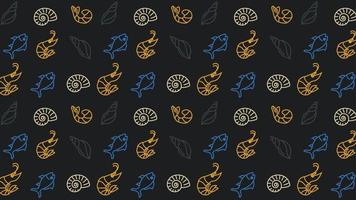 Seamless vector pattern with shells and fish