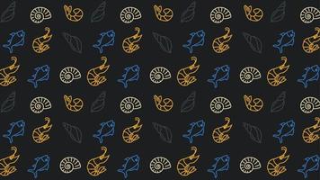 Seamless vector pattern with shells and fish