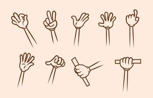 Set of cartoon hands outline in different poses for mascot vector