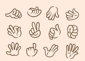 collection of cartoon hands outline with gloves in different poses for mascot vector