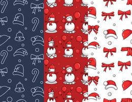 Set of three different christmas pattern collection with elements vector