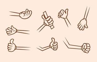 conjunto de contorno de manos de dibujos animados con guantes en diferentes poses para mascota vector