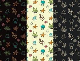 Seamless vector pattern collection with shells and fish