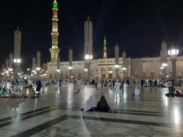 Medina, Saudi Arabia, Oct 2022 - Beautiful view of Masjid Al Nabawi Madinah in night lights. Masjid Al Nabawi Medina presents a very beautiful scene in the night lights. photo