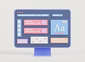 Web UI UX Design concept. 3D Web development and interface design. SEO optimization marketing. 3D rendering. photo