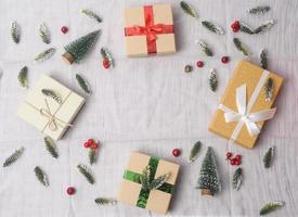 Christmas gifts box decorations background photo