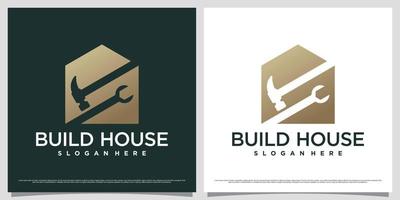 House logo design template for business construction with hammer icon and creative concept vector