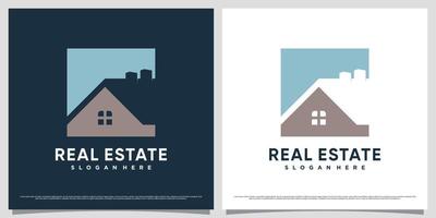 inspiración para el diseño del logotipo inmobiliario con concepto de espacio negativo y elemento creativo vector