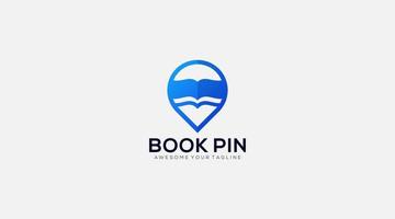 Map pin book logo template, library location icon design vector