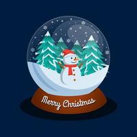 Flat design christmas snowball globe with snowman and trees vector