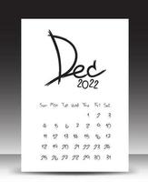 Calendar 2022 year, Lettering calendar, December 2022 template, Desk calendar 2022 template, Week starts Sunday, Stationery design, printing media, publication design, vector