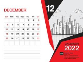 diciembre 2022 año - plantilla de calendario de escritorio 2022, diseño de calendario de pared 2022, plantilla de negocios, semana comienza el domingo, diseño de papelería, medios de impresión, diseño de publicación vector