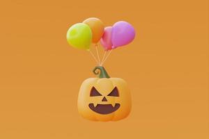 Happy Halloween with Jack-o-Lantern pumpkins and colorful balloon floating, traditional october holiday, 3d rendering. photo