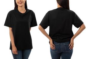 Young woman in black oversize T shirt mockup isolated on white background with clipping path photo