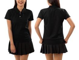 Young woman in black polo shirt mockup isolated on white background with clipping path photo