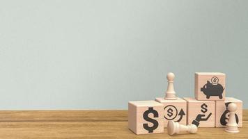 The chess and business icon on wood cube  3d rendering photo