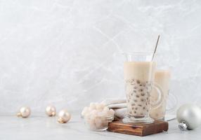 Bubble milk tea with ice with delicious tapioca photo