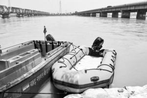 Ganga as seen in Garh Mukteshwar, Uttar Pradesh, India, Ganga is believed to be the holiest river for Hindu, View of Garh Ganga Brij ghat which is famous religious place for Hindu - Black and White photo